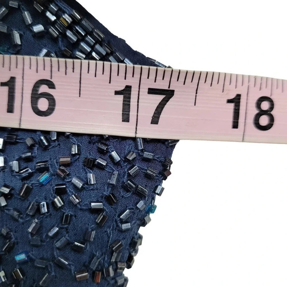 Adrianna Papell Women's 100% SILK Evening Dress Size 8 Navy Beaded Mini Formal - Picture 9 of 9